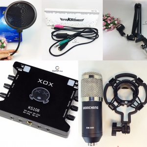 Bộ micro thu âm cao cấp BM900 + sound card KS108 + dây livestream + Kẹp đỡ để bàn và màng lọc