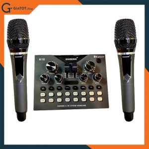 Mixer kiêm sound card ZANSONG K18 kèm 2 mic không dây có auto turn