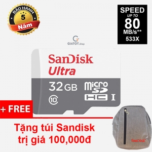 Thẻ nhớ 32G SanDisk Ultra Class 10 80Mb/s tặng túi đeo Sandisk