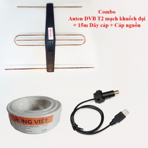Combo Anten DVB T2 có mạch khuếch đại + 15m dây tín hiệu + Cáp nguồn