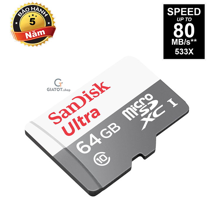 Thẻ nhớ 64Gb SanDisk Ultra Class 10 80Mb/s chính hãng - GIATOT.shop